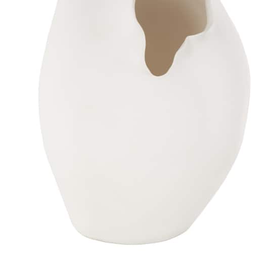 14.75" White Ceramic Abstract Floral Inspired Vase with Wavy Edge